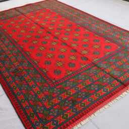 7x10 Handmade Red Rug, Fine Afghan Bukhara Tribal Veg Dyes Wool Area High Pile Soft Carpet, Oriental Turkmen Living Room Rug - thumbnail 3