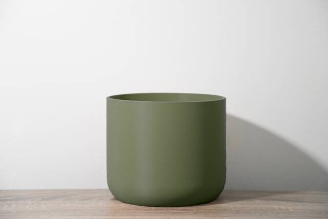 "Minimalist Planter With Drainage & Saucer in Army Green, Unique & Modern 3D-Printed Plant Pot, Sizes 4"" 5"" 6"" 7"" 8" - image 1