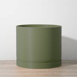 "Minimalist Planter With Drainage & Saucer in Army Green, Unique & Modern 3D-Printed Plant Pot, Sizes 4"" 5"" 6"" 7"" 8" - thumbnail 2