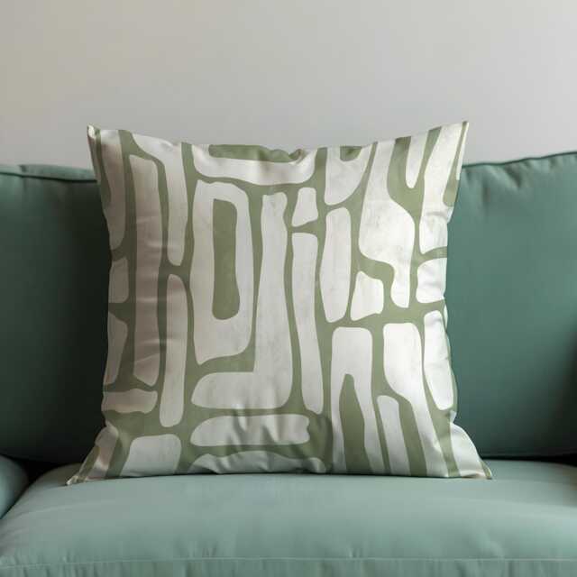 Sage Green Abstract Cushion Cover, Organic Line Art Pillow Case, Minimalist Boho Throw Modern Natural Decor - image 1