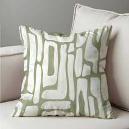 Sage Green Abstract Cushion Cover, Organic Line Art Pillow Case, Minimalist Boho Throw Modern Natural Decor - thumbnail 2