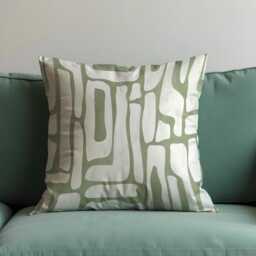 Sage Green Abstract Cushion Cover, Organic Line Art Pillow Case, Minimalist Boho Throw Modern Natural Decor - thumbnail 1