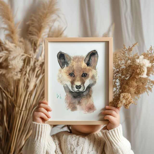 Fox Face Print - Wall Art For Kids' Room Nature-Inspired Forest Decor Soft & Calming - image 1