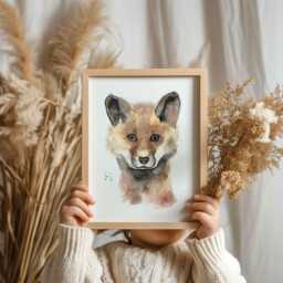Fox Face Print - Wall Art For Kids' Room Nature-Inspired Forest Decor Soft & Calming - thumbnail 1