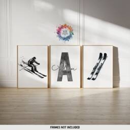 Personalised Skiing Posters - Set Of 3 Prints - Boys Girls Bedroom Decor Custom Ski Wall Art Kids Room Skier Watercolour Gifts - thumbnail 1