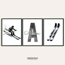 Personalised Skiing Posters - Set Of 3 Prints - Boys Girls Bedroom Decor Custom Ski Wall Art Kids Room Skier Watercolour Gifts - thumbnail 2