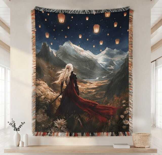 Throne Of Glass Woven Blanket, Manon & Abraxos Boho Fantasy Bookish Blanket - image 1
