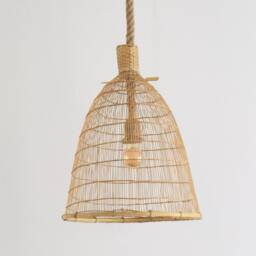 Handmade Bamboo Pendant Lamp - Rustic Woven Fishing Trap Lampshade - thumbnail 2