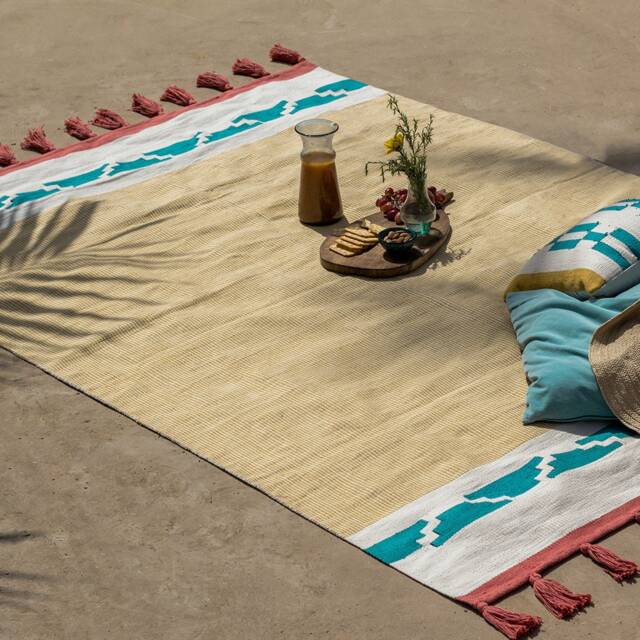 Pastel Modern Kilim Rug - Flatwoven Area Accent Simple Rugs Runner Cotton Pompom Tasseled 2x3 5x8 8x10 9x12 Living Dining Room Bedroom - image 1