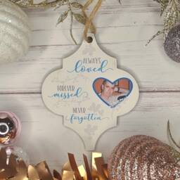 Photo Memorial Bauble Always Loved ~ Personalised Wooden Christmas Tree Decoration - thumbnail 2