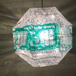 Circuitry Pendant Lamp, Made Of Upcycled & Recycled Computer Keyboards, Cast Shadows, Hanging Light, Science Fiction Nerd - thumbnail 2