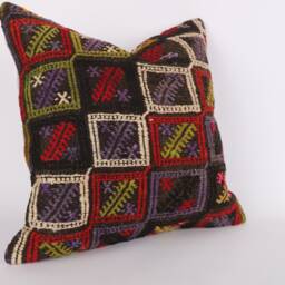 Handwoven Kilim Pillow Cover Vintage Turkish Wool Cushion - 20x20 - thumbnail 3