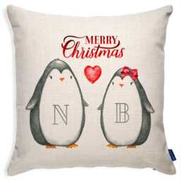 Personalised Penguin Christmas Cushion Cover Cute Penguins Custom Throw Pillow Stocking Filler Christmassy Festive Decor Couple Gift Ekcc14 - thumbnail 3