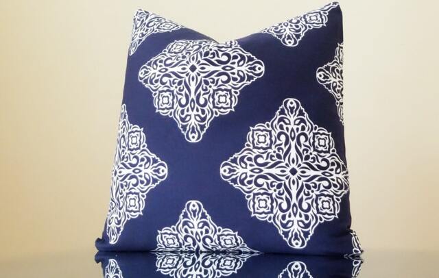 Navy Pillow Cover Geometric Trellis, Moroccan Tile Print, Variety Sizes Available - image 1