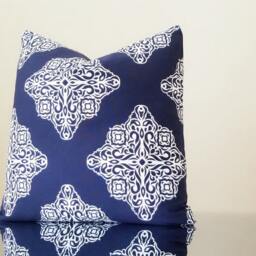 Navy Pillow Cover Geometric Trellis, Moroccan Tile Print, Variety Sizes Available - thumbnail 3
