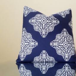 Navy Pillow Cover Geometric Trellis, Moroccan Tile Print, Variety Sizes Available - thumbnail 2