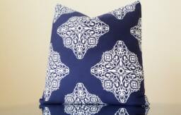 Navy Pillow Cover Geometric Trellis, Moroccan Tile Print, Variety Sizes Available - thumbnail 1