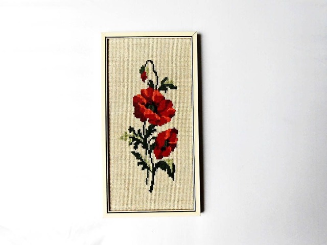 Completed Cross Stitch Red Scarlet Poppies Framed Embroidery Gobelin Home Interior Art Needlecraft Decoration Finished Picture Wall Decor - image 1