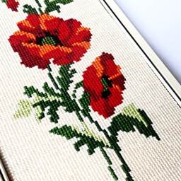 Completed Cross Stitch Red Scarlet Poppies Framed Embroidery Gobelin Home Interior Art Needlecraft Decoration Finished Picture Wall Decor - thumbnail 3