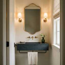Gold Brass Scalloped Mirror - Modern Bathroom Wall Mirror, Vanity Mirrors - thumbnail 2