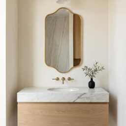 Gold Brass Scalloped Mirror - Modern Bathroom Wall Mirror, Vanity Mirrors - thumbnail 3