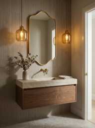 Gold Brass Scalloped Mirror - Modern Bathroom Wall Mirror, Vanity Mirrors