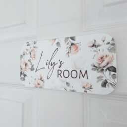 Personalised Floral Bedroom Door Sign, Name Room Flower Theme, Baby Nursery D??cor, Kids Wall Hanging, Pink Peony Rose Plaque, Older Girls - thumbnail 2