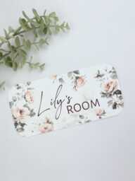 Personalised Floral Bedroom Door Sign, Name Room Flower Theme, Baby Nursery D??cor, Kids Wall Hanging, Pink Peony Rose Plaque, Older Girls - thumbnail 1
