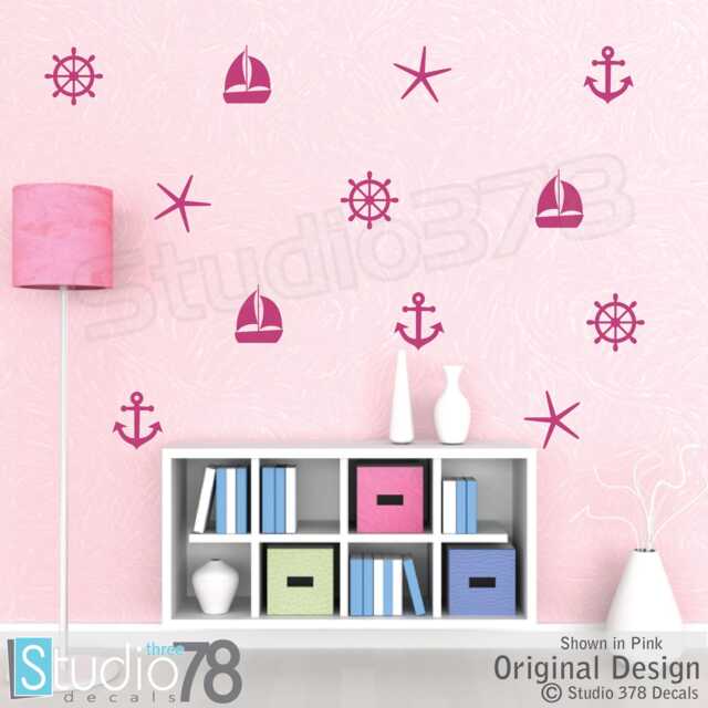 Nautical Wall Decals - Sailboat, Anchor, Starfish Baby Nursery Decor - image 1