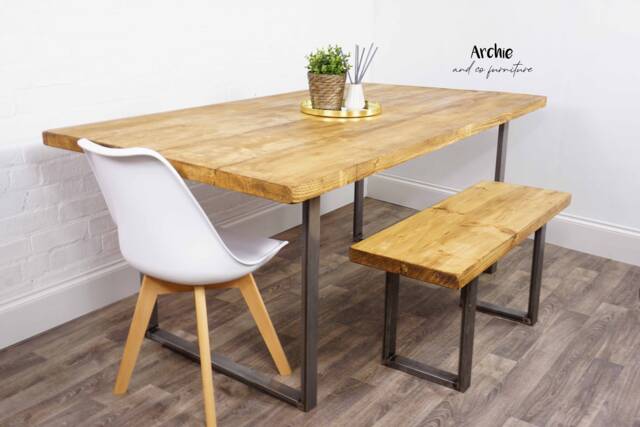 Rustic Reclaimed Timber Dining Room Table - Industrial Steel Square Box Legs, UK Made - image 1