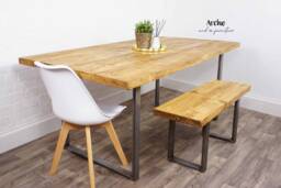 Rustic Reclaimed Timber Dining Room Table - Industrial Steel Square Box Legs, UK Made