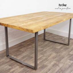 Rustic Reclaimed Timber Dining Room Table - Industrial Steel Square Box Legs, UK Made - thumbnail 2