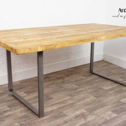 Rustic Reclaimed Timber Dining Room Table - Industrial Steel Square Box Legs, UK Made - thumbnail 3