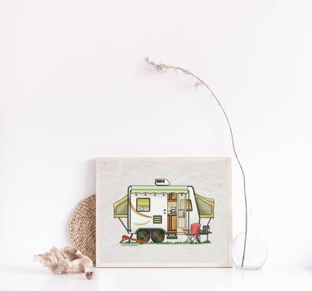 Expandable Hybrid - Travel Trailer Camper Van Vanlife Happy Art Print- Whimsical Print Wall Decor Glamping - image 1