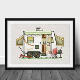 Expandable Hybrid - Travel Trailer Camper Van Vanlife Happy Art Print- Whimsical Print Wall Decor Glamping - thumbnail 3