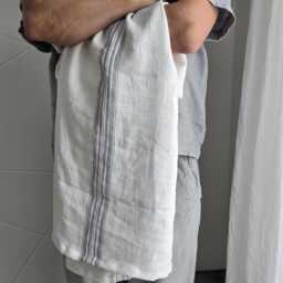Thick Linen Towel White With Grayish Blue Stripes, Spa, Durable - thumbnail 3