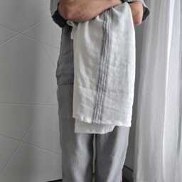 Thick Linen Towel White With Grayish Blue Stripes, Spa, Durable - thumbnail 2