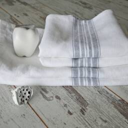 Thick Linen Towel White With Grayish Blue Stripes, Spa, Durable - thumbnail 4