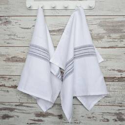 Thick Linen Towel White With Grayish Blue Stripes, Spa, Durable