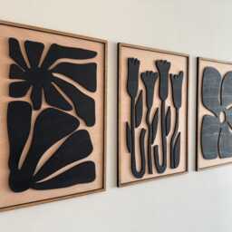 Abstract Flower Wood Wall Art, Mid Century Modern, Set Of 3 - thumbnail 3