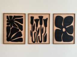 Abstract Flower Wood Wall Art, Mid Century Modern, Set Of 3 - thumbnail 1