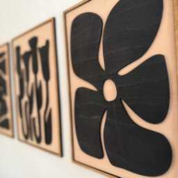Abstract Flower Wood Wall Art, Mid Century Modern, Set Of 3 - thumbnail 2