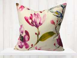 Magenta Floral Watercolor Pillow Cover, Bird Accent, Spring Decor - thumbnail 1