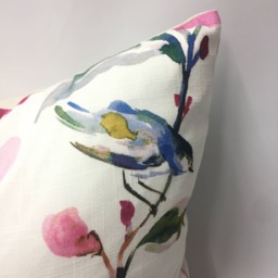 Magenta Floral Watercolor Pillow Cover, Bird Accent, Spring Decor - thumbnail 3