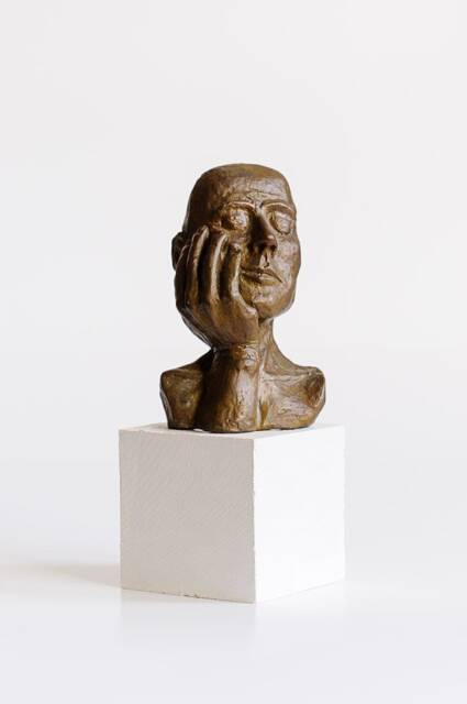 Thinker, Bronze Sculpture With Wooden Base, Slightly Darker Than Pictured