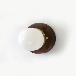 Walnut & Glass Shade Wall Light Fixture Sconce Bedside Lamp Bathroom Wooden Lighting - thumbnail 3