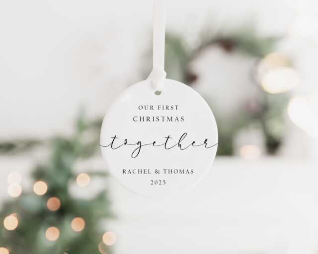 Personalised First Christmas Together Bauble - Ceramic Tree Decoration Gift Ornament Keepsake Minimal - image 1