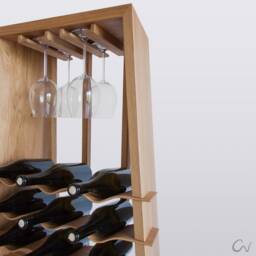 Wine Rack Rustic Bottle & Glass Holder For Kitchen Home Decor - Perfect Woodworking Gift Lovers Holiday - thumbnail 1