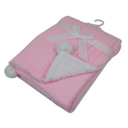 Personalised Pink Baby Blanket - Custom Name Cable Knit Newborn With Pom Poms - Girl Gift Shower Keepsake - thumbnail 3