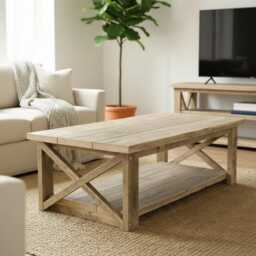 Winford Reclaimed Wood Coffee Table With X Design, Handmade Rustic Furniture - thumbnail 2